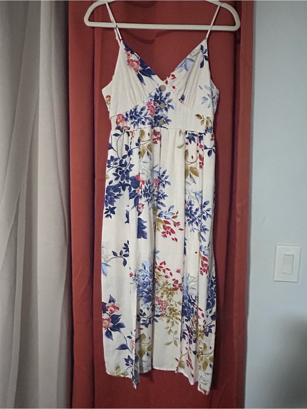 Cream Floral Spaghetti-Strap Maxi Dress